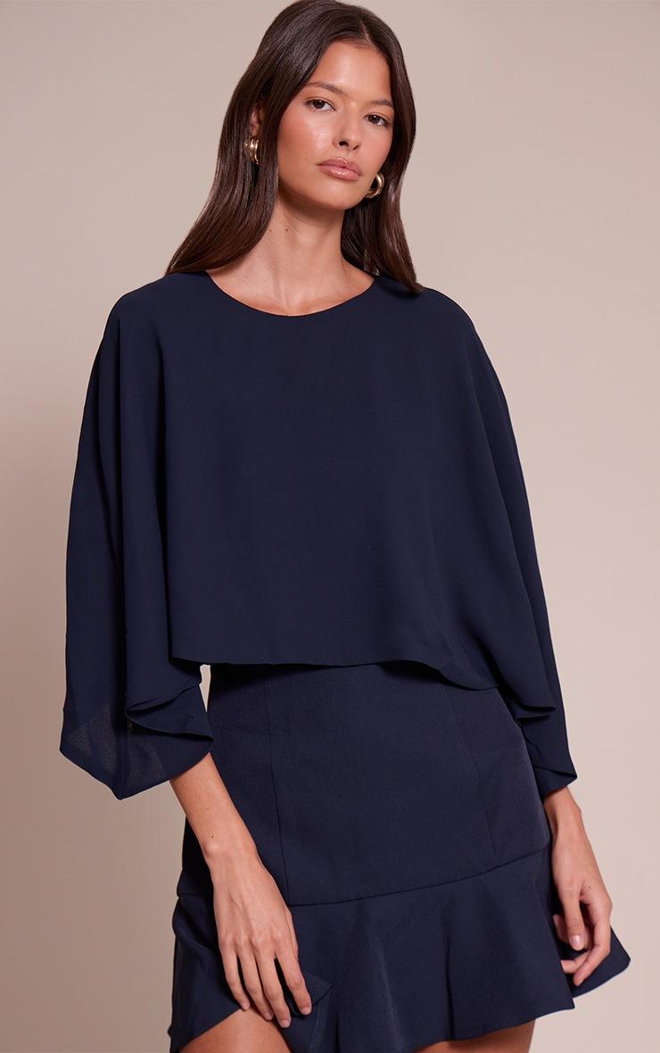 Pretty Little Thing Navy Woven Bandeau Drape Scarf Detail Mini Dress