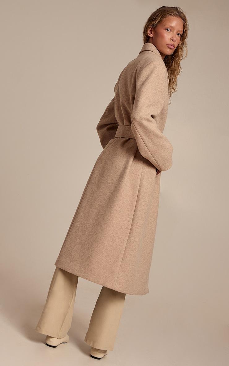 Pretty Little Thing Oat Single Breasted Self Tie Wool Look Maxi Coat