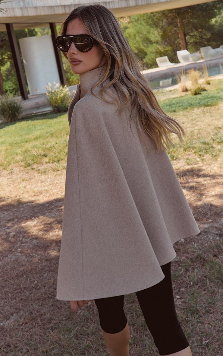 Pretty Little Thing Oat Wool Look Funnel Neck Wrap Coat