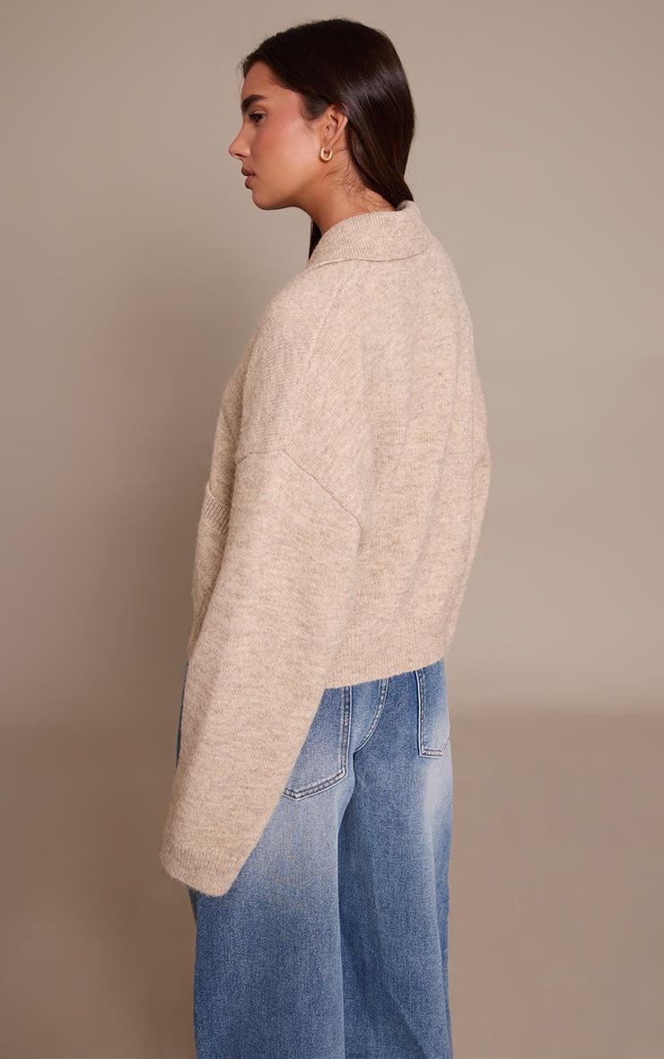 Pretty Little Thing Oatmeal Brushed Knit Collar Cardigan