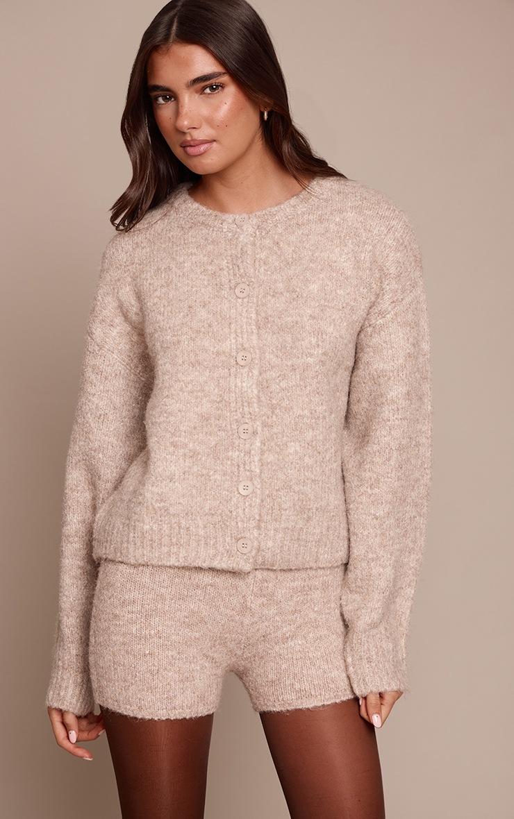 Pretty Little Thing Oatmeal Brushed Oversized Detail Round Neck Cardigan
