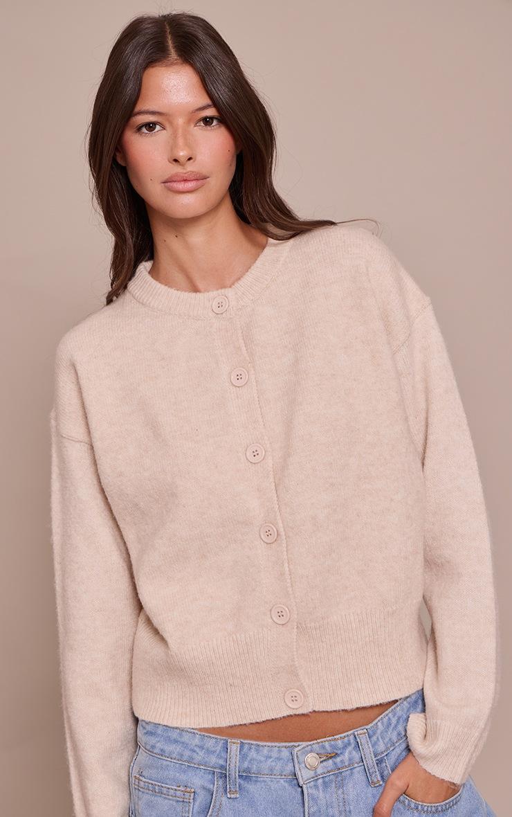 Pretty Little Thing Oatmeal Crew Neck Knit Cardigan