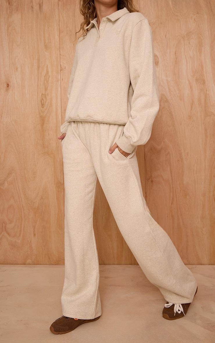 Pretty Little Thing Oatmeal Marl Cotton Fleece Straight Leg Sweatpants