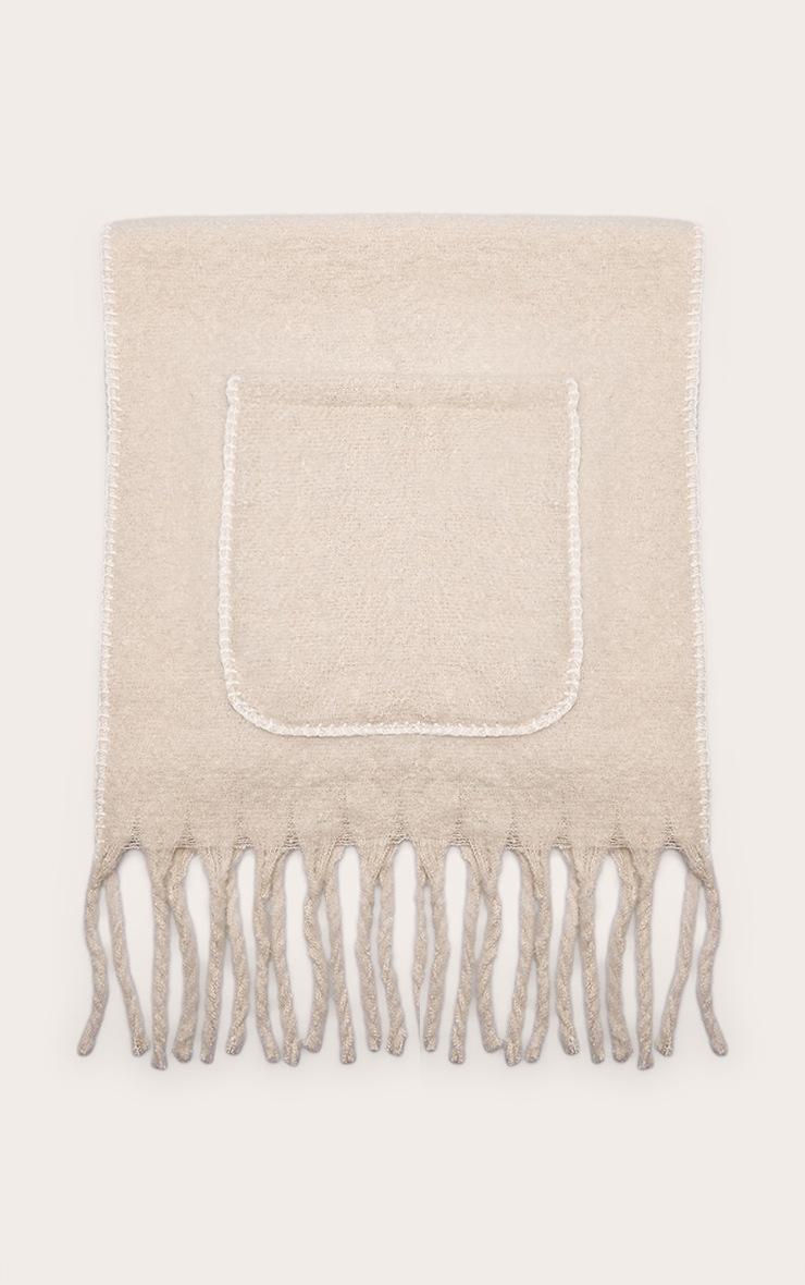 Pretty Little Thing Oatmeal Pocket Stitch Detail Tassel Scarf