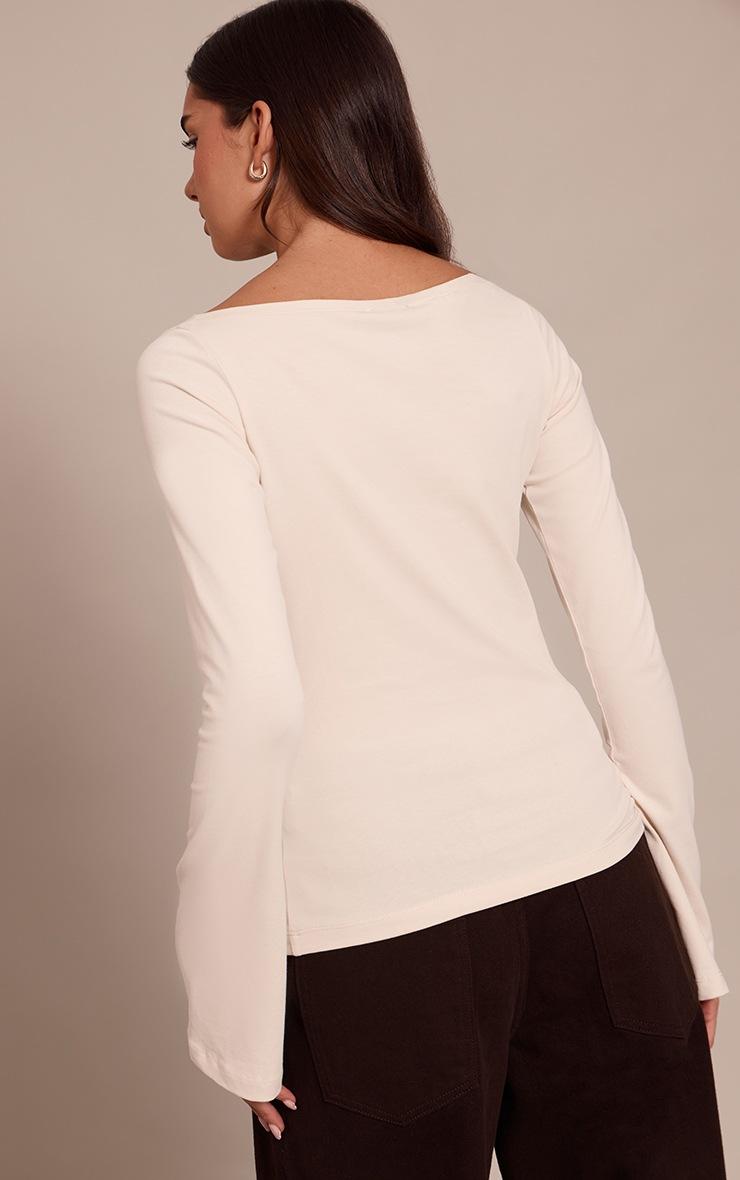 Pretty Little Thing Oatmeal Soft Cotton Boat Neck Flared Long Sleeve Top