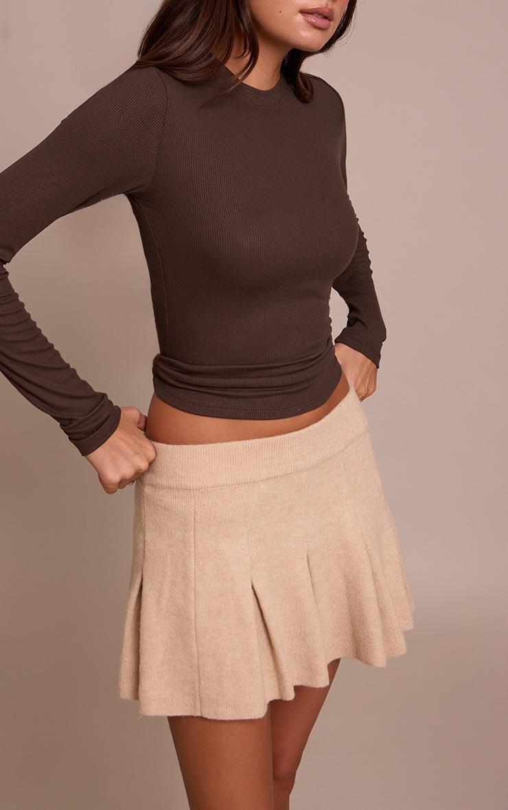 Pretty Little Thing Oatmeal Soft Knit Pleated Mini Skirt