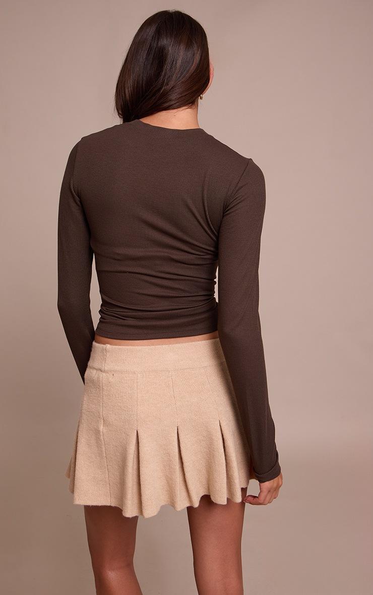 Pretty Little Thing Oatmeal Soft Knit Pleated Mini Skirt