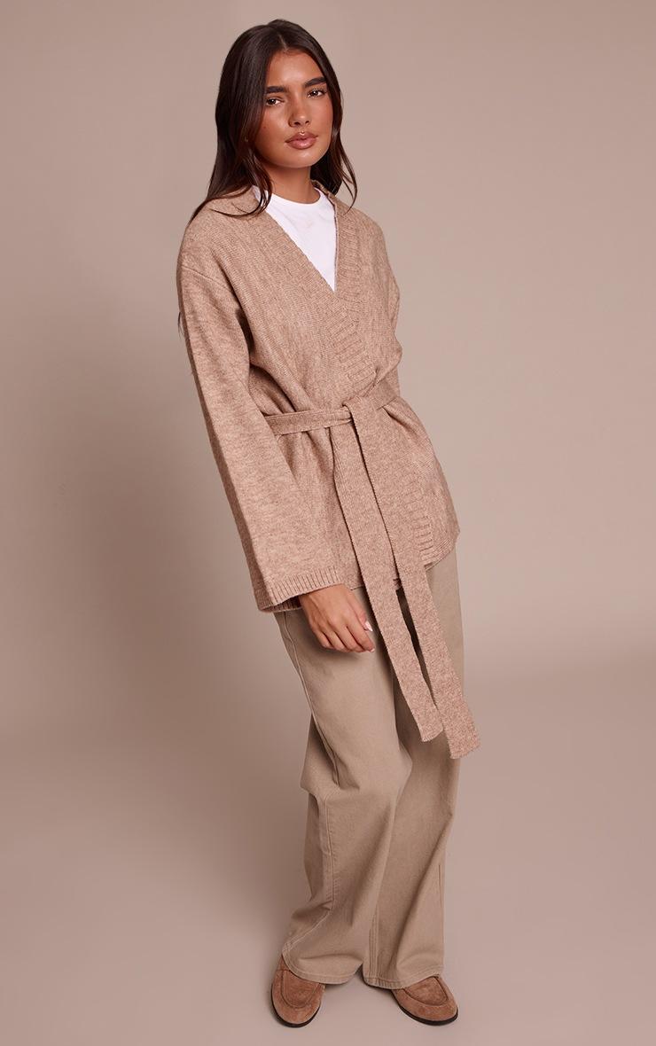 Pretty Little Thing Oatmeal Tie Waist Oversized Cardigan