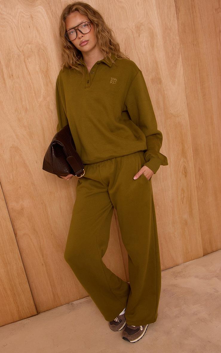 Pretty Little Thing Olive Cotton Fleece Straight Leg Sweatpants