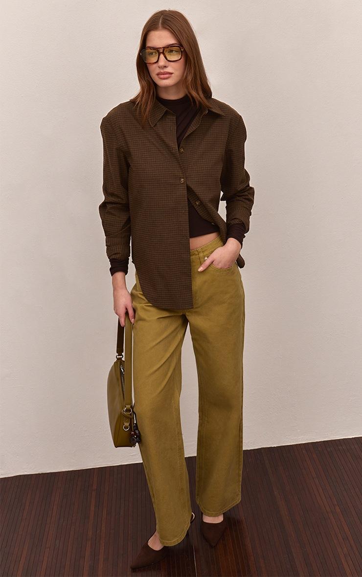 Pretty Little Thing Olive Mid Waist Straight Leg Denim Jeans