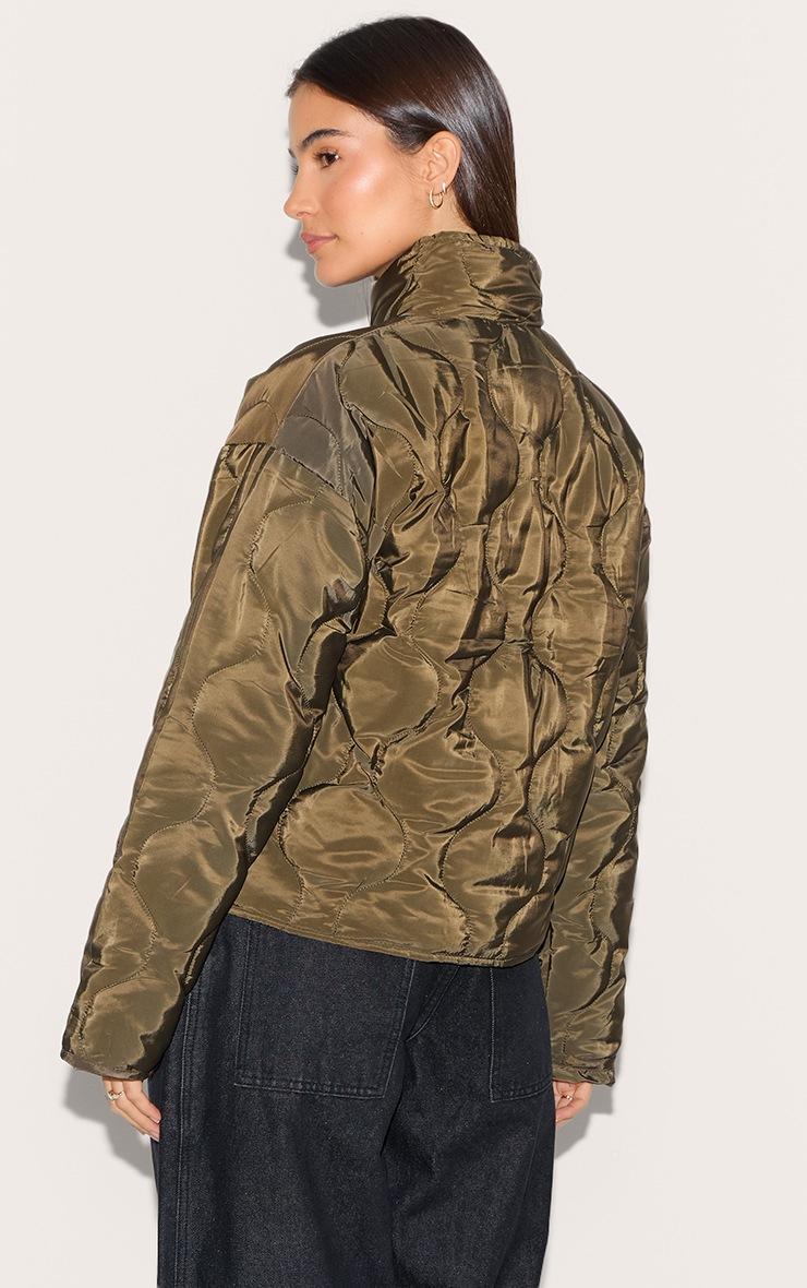 Pretty Little Thing Olive Padded Wave Funnel Neck Jacket