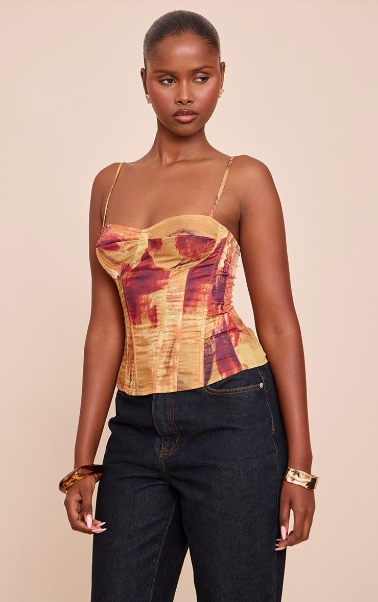 Pretty Little Thing Olive Print Structured Corset Top