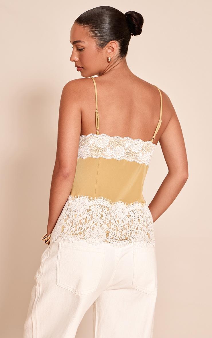 Pretty Little Thing Olive Satin Button Up Lace Detail Cami