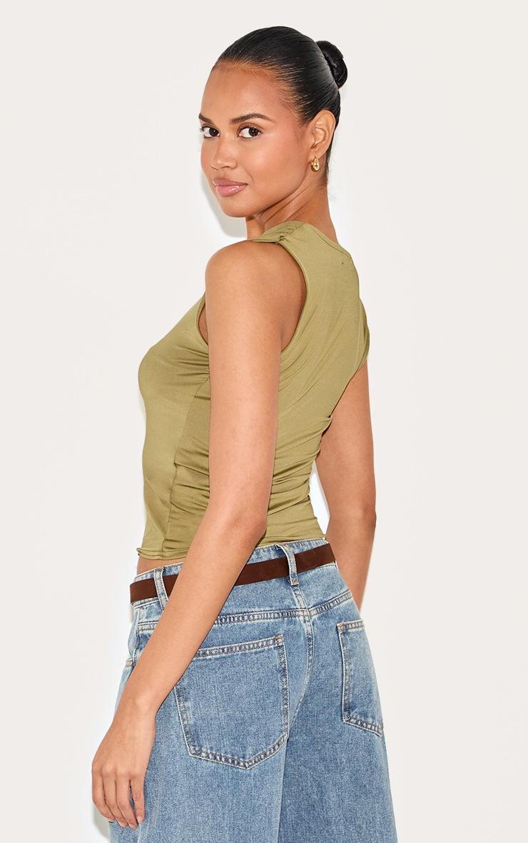 Pretty Little Thing Olive Slinky Knot Strap Detail Long Top