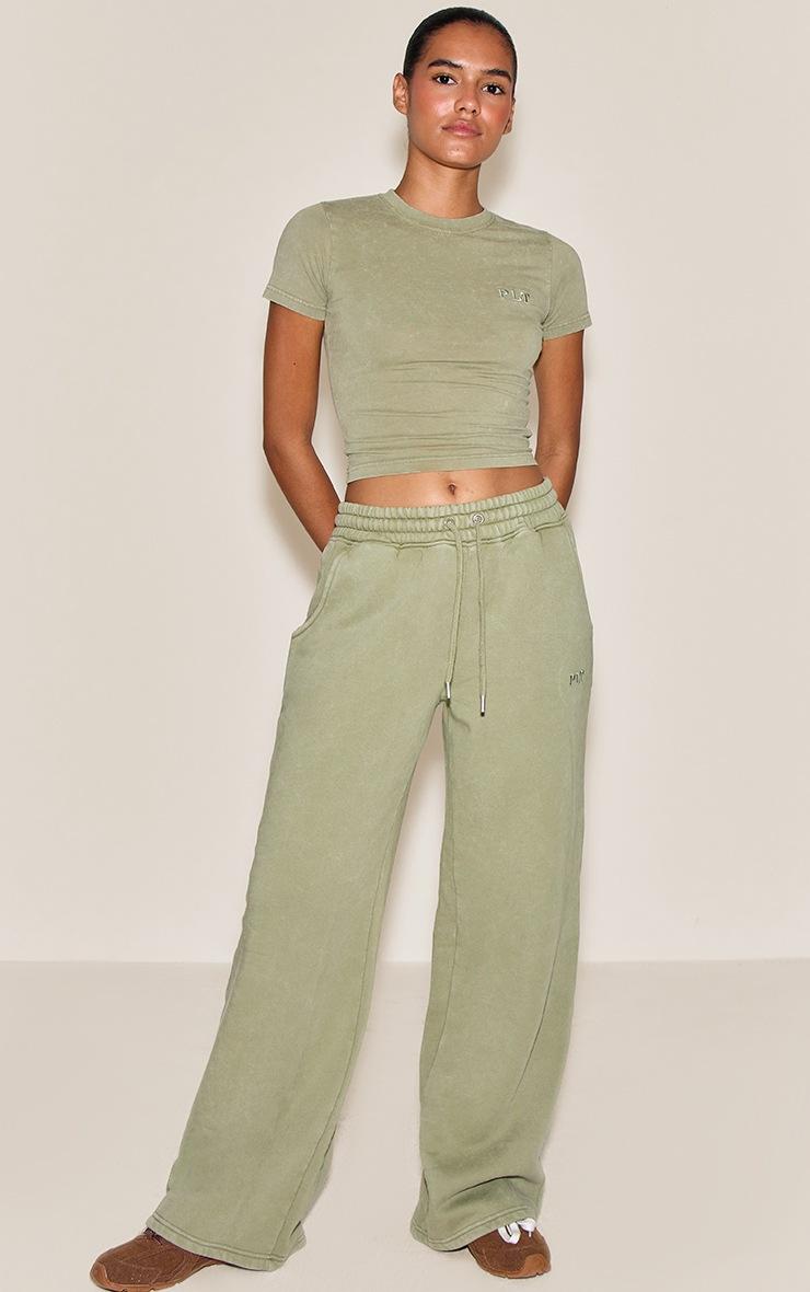 Pretty Little Thing Olive Washed Wide Leg Sweatpants
