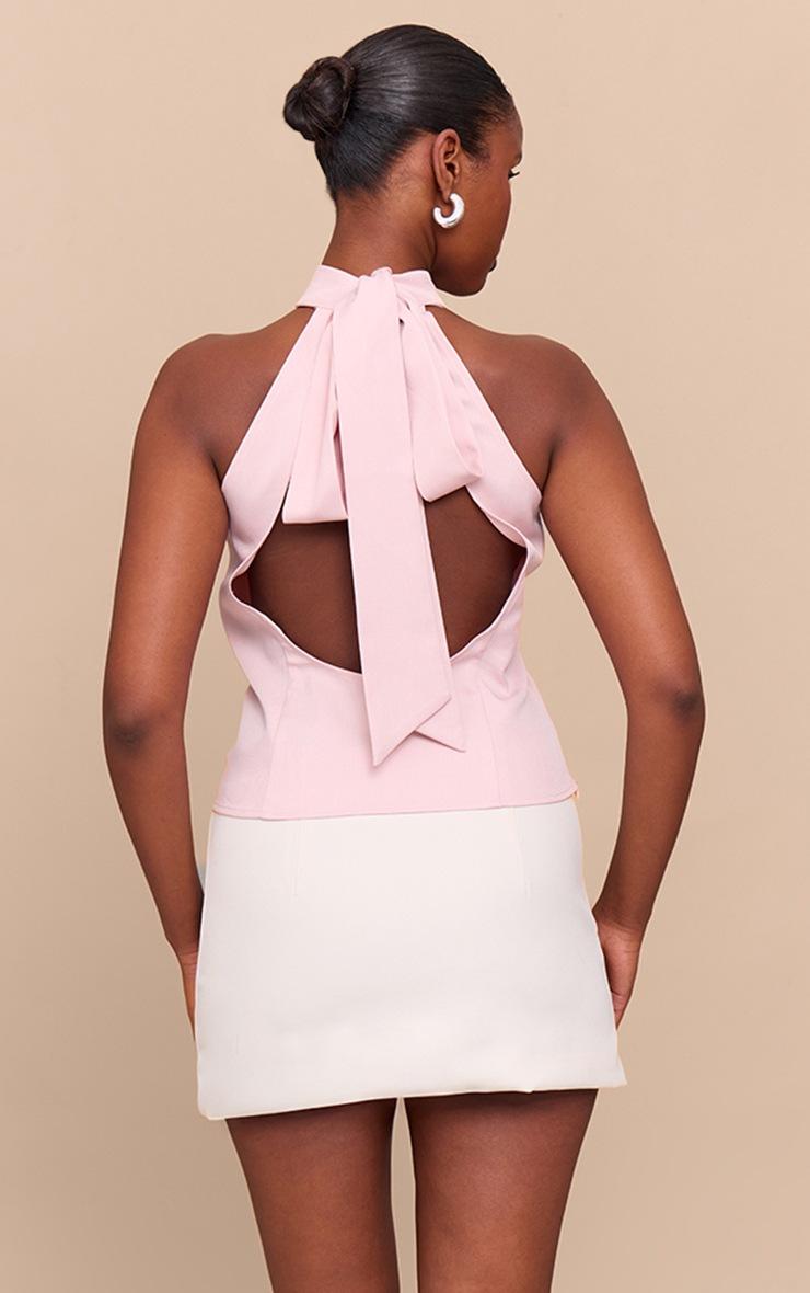Pretty Little Thing Pale Pink Woven High Neck Tie Detail Top