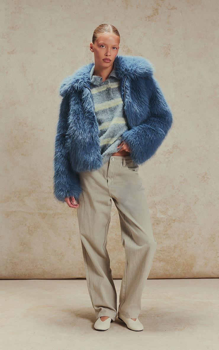 Pretty Little Thing Pastel Blue Oversized Collar Faux Fur Coat