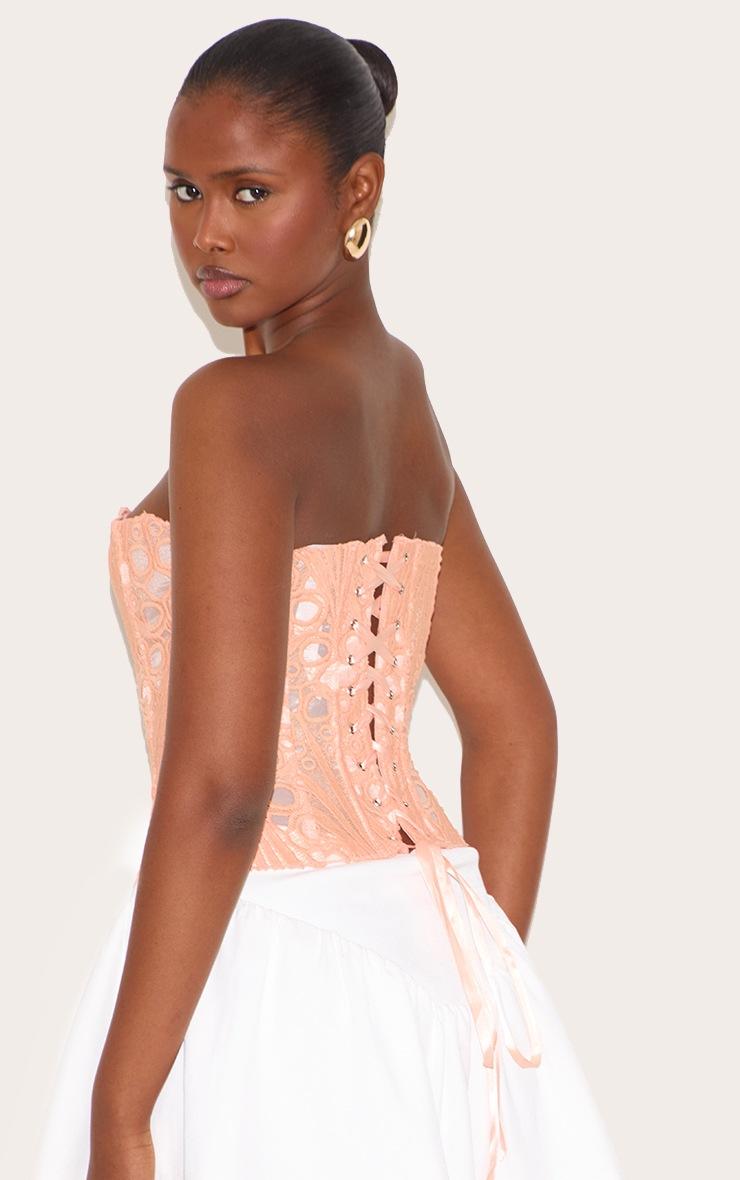 Pretty Little Thing Peach Textured Sheer Floral Lace Corset