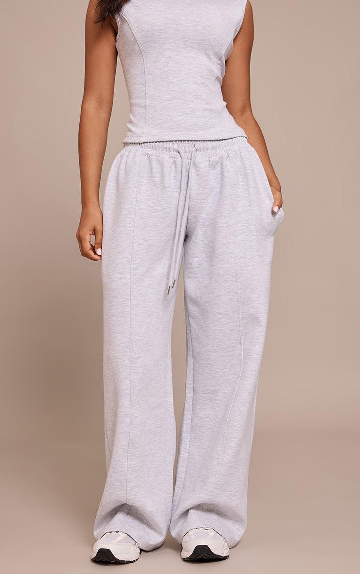 Pretty Little Thing Petite Ash Grey Interlock Drawstring Wide Leg Sweatpants