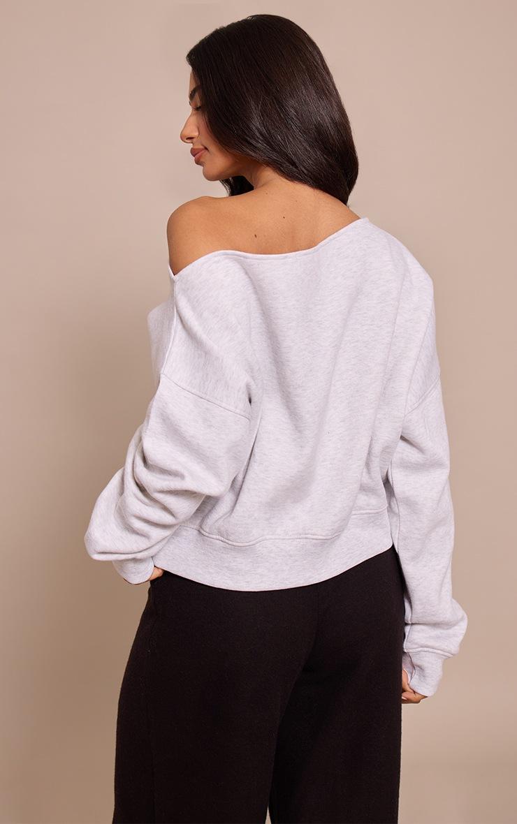 Pretty Little Thing Petite Ash Grey Oversized Off Shoulder Sweatshirt