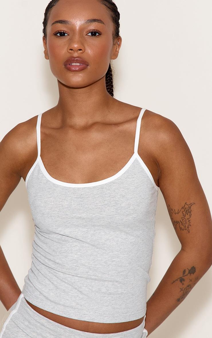 Pretty Little Thing Petite Ash Grey Sculpt Contrast Detail Strappy Gym Top