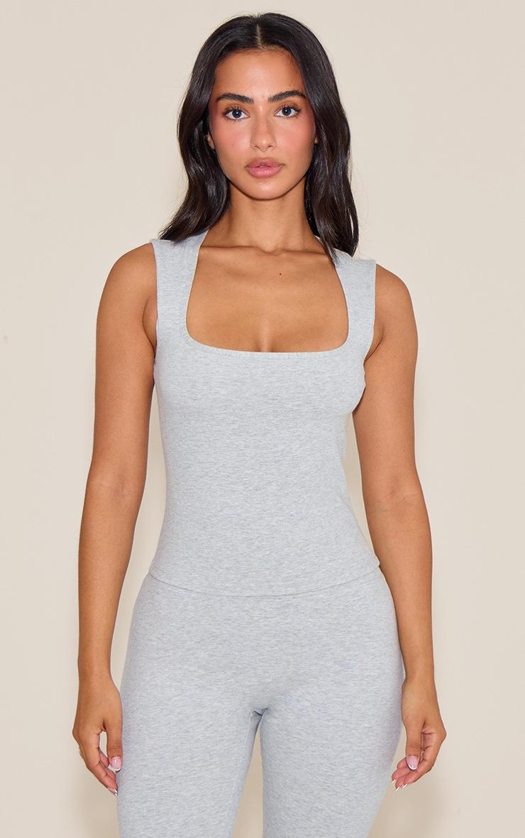 Pretty Little Thing Petite Ash Grey Sculpt Square Neck Gym Top