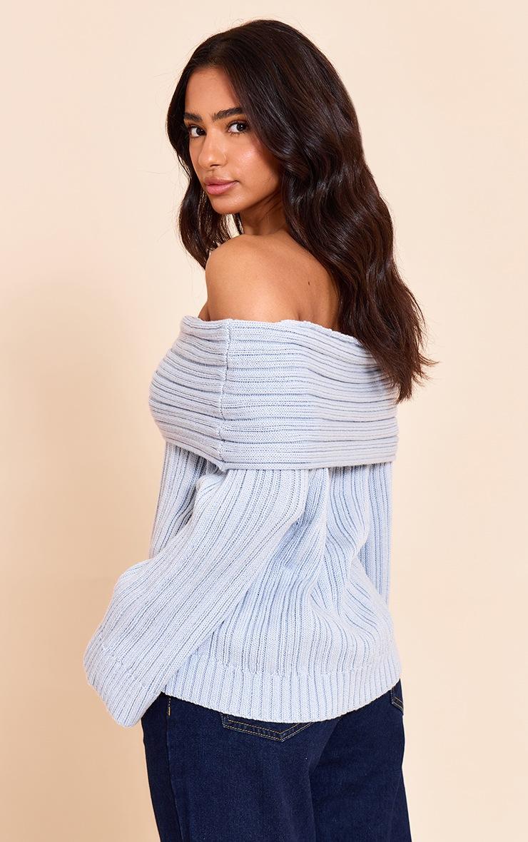 Pretty Little Thing Petite Baby Blue Off The Shoulder Knit Sweater