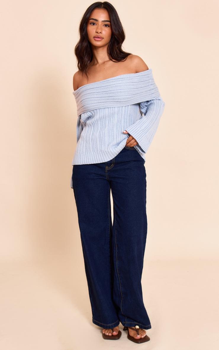 Pretty Little Thing Petite Baby Blue Off The Shoulder Knit Sweater