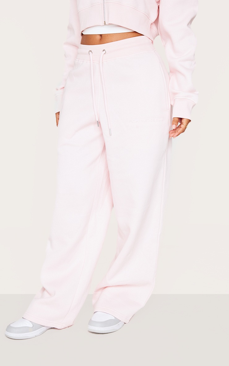 Pretty Little Thing Petite Baby Pink Tie Waist Embossed Detail Wide Leg Sweatpants