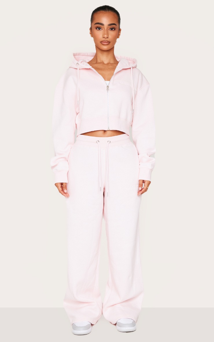 Pretty Little Thing Petite Baby Pink Zip Up Embossed Detail Crop Hoodie