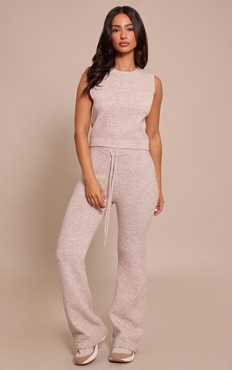 Pretty Little Thing Petite Beige Drawstring Knitted Pants