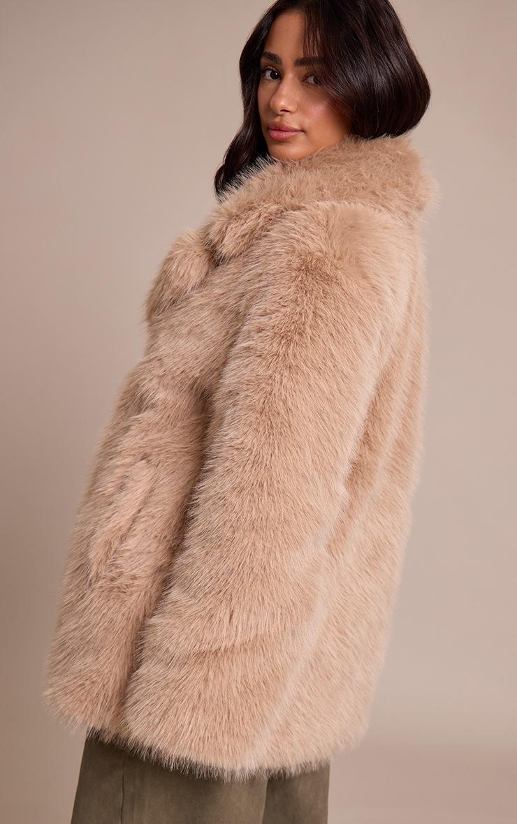 Pretty Little Thing Petite Beige Oversized Midi Faux Fur Coat