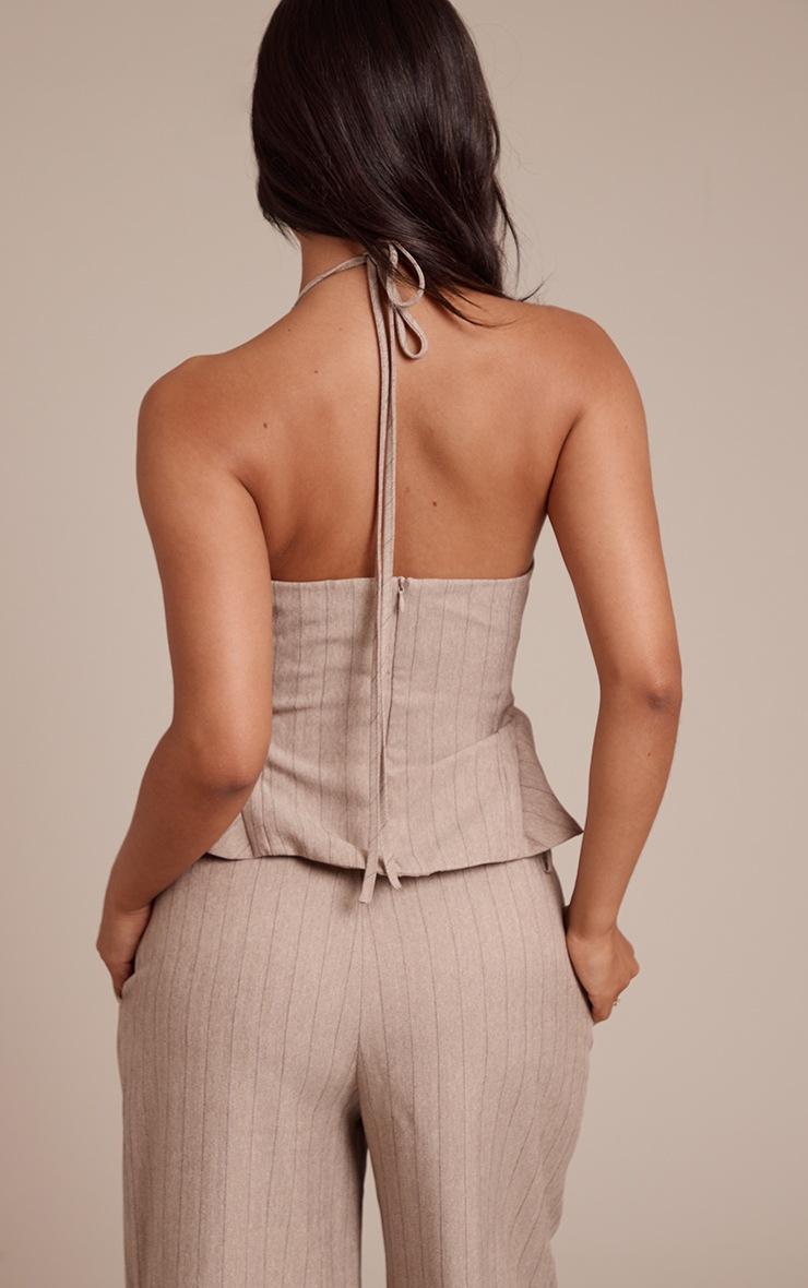 Pretty Little Thing Petite Beige Pinstripe Halterneck Top