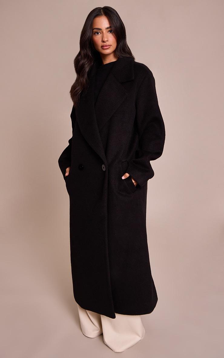 Pretty Little Thing Petite Black Brushed Wool Maxi Coat