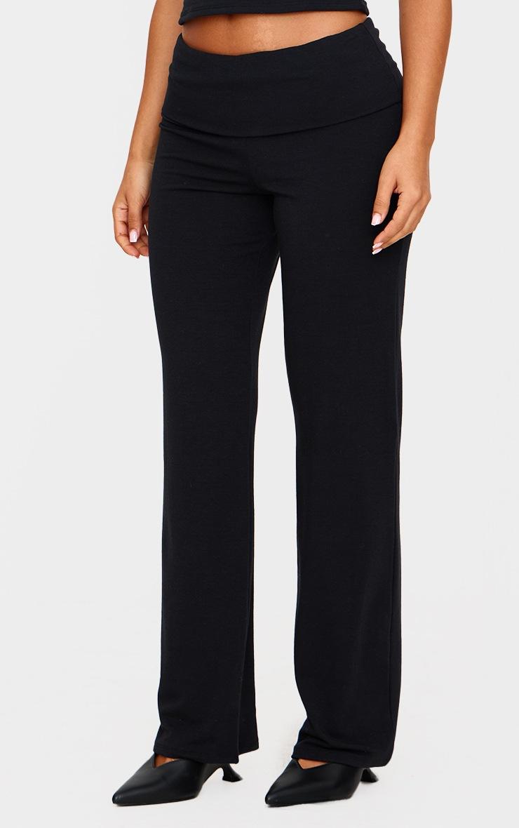 Pretty Little Thing Petite Black Contour Jersey Straight Leg Pants