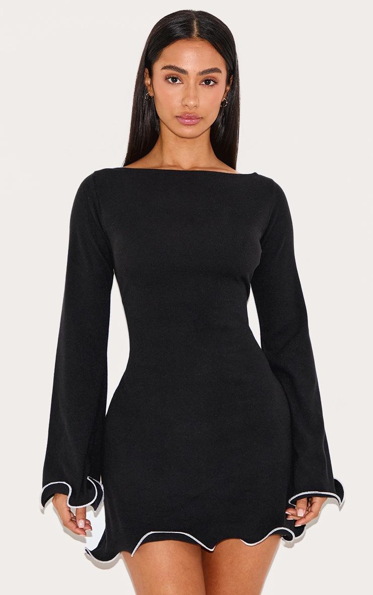 Pretty Little Thing Petite Black Contrast Detail Ribbed Mini Dress