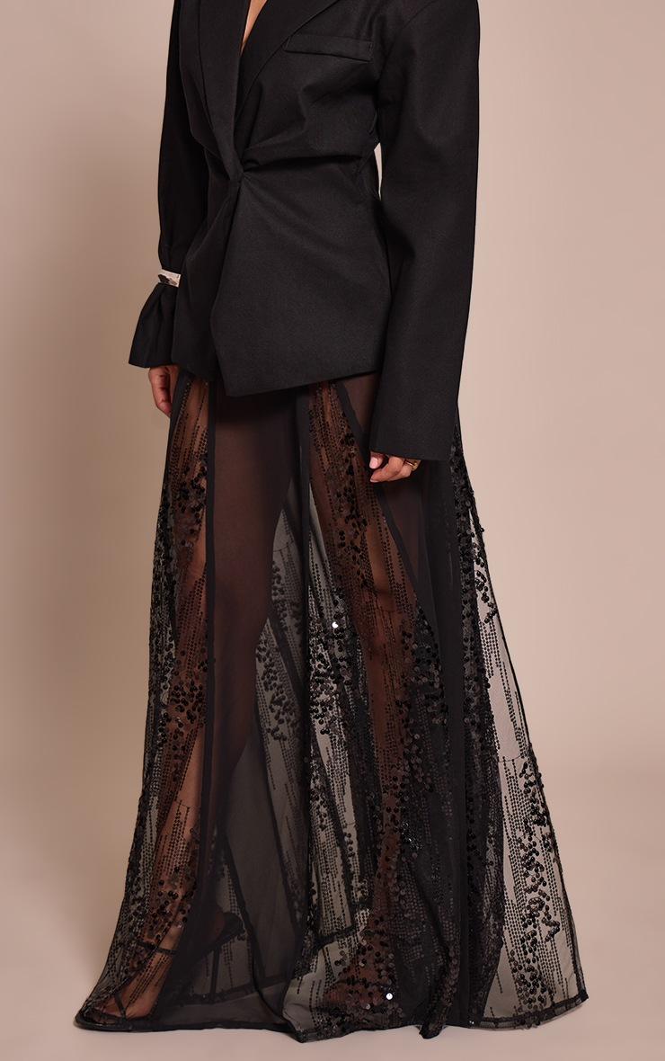 Pretty Little Thing Petite Black Contrast Sequin Flowy Maxi Skirt