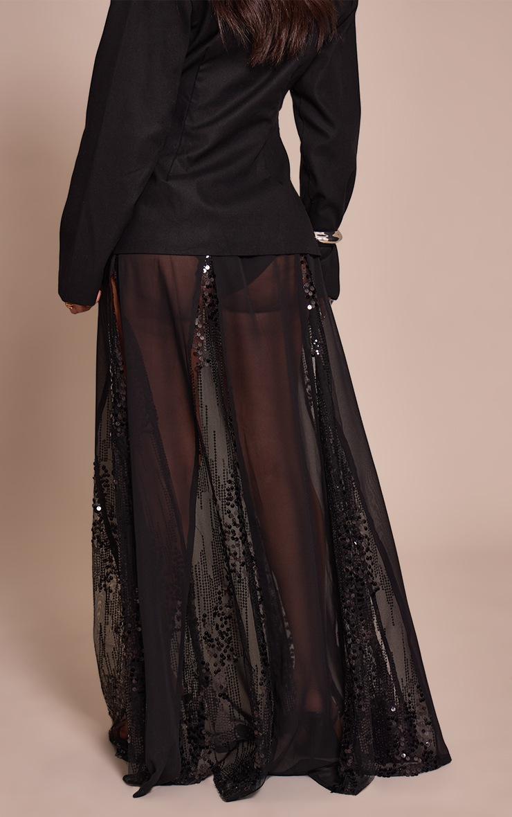 Pretty Little Thing Petite Black Contrast Sequin Flowy Maxi Skirt