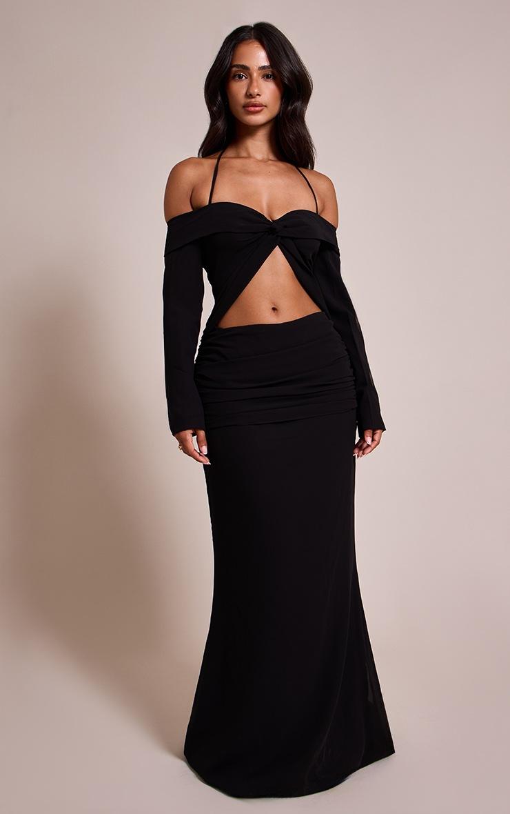 Pretty Little Thing Petite Black Cut Out Long Sleeve Maxi Dress