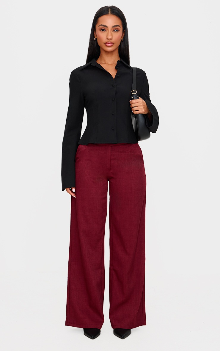 Pretty Little Thing Petite Black Fitted Button Up Shirt