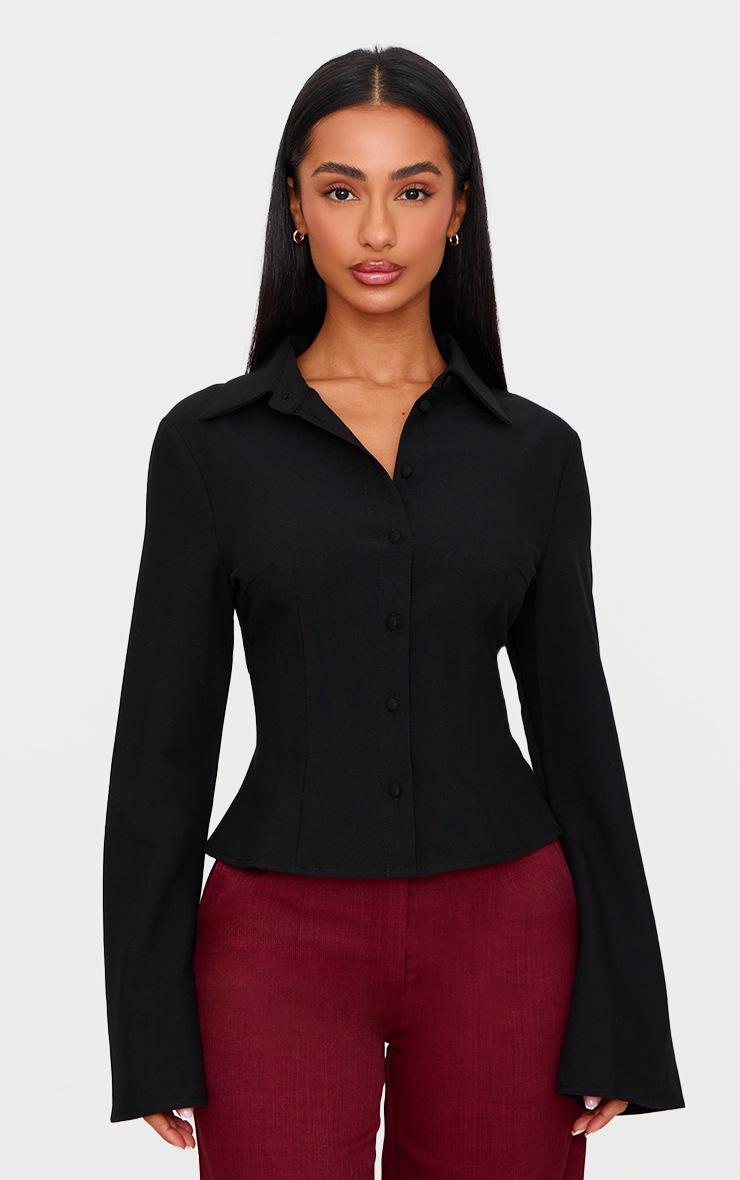Pretty Little Thing Petite Black Fitted Button Up Shirt