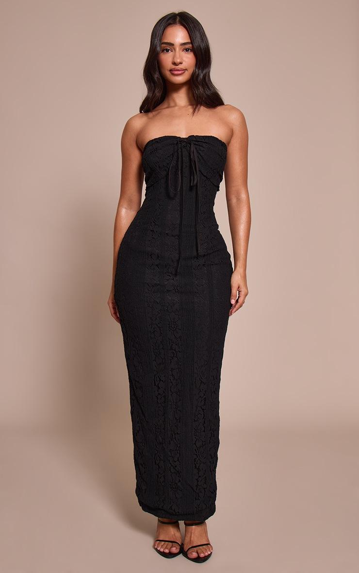Pretty Little Thing Petite Black Fitted Lace Bandeau Maxi Dress