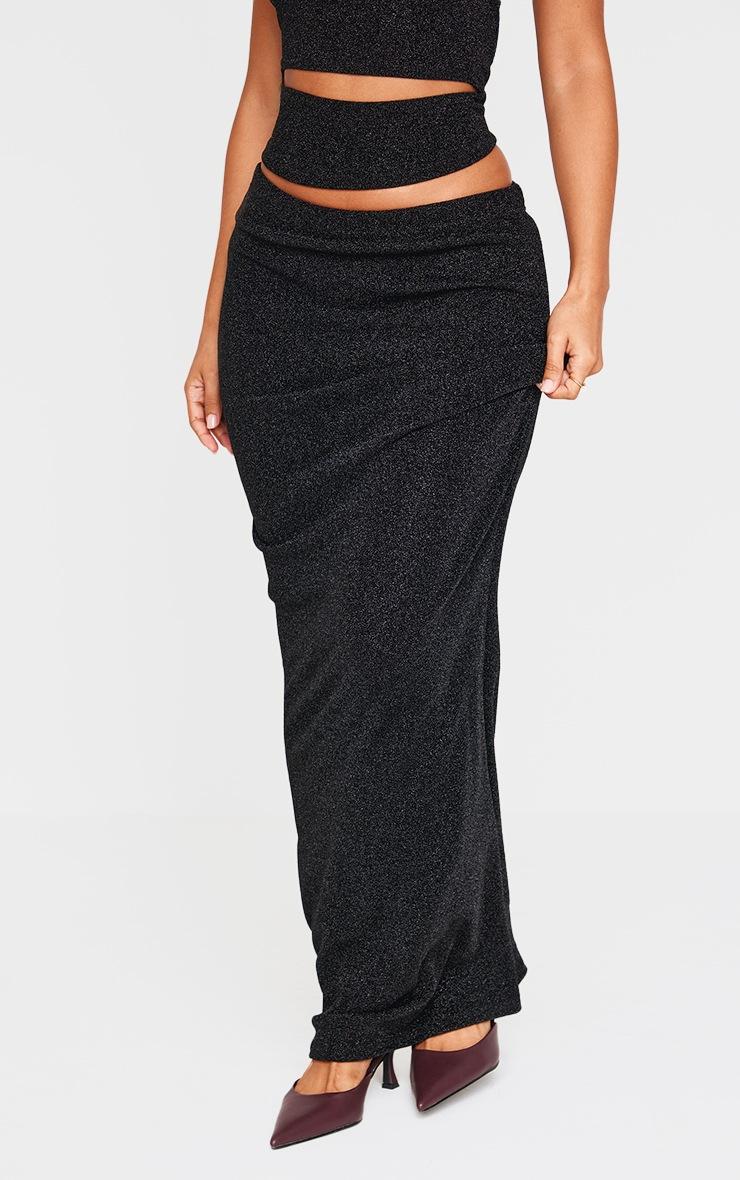 Pretty Little Thing Petite Black Glitter Maxi Skirt