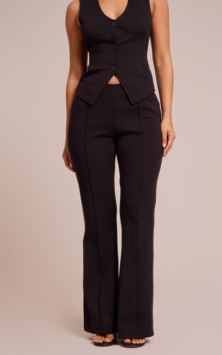 Pretty Little Thing Petite Black Interlock Seam Detail Flare Pants