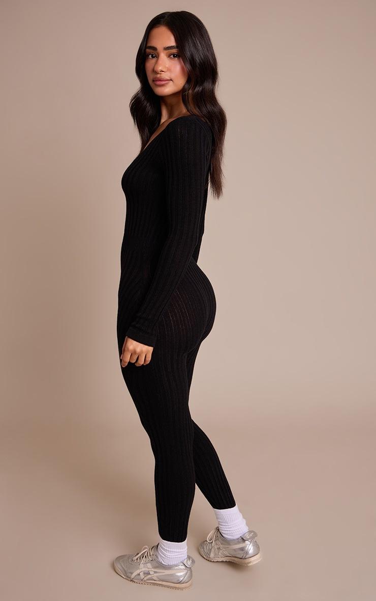 Pretty Little Thing Petite Black Long Sleeve Knitted Jumpsuit
