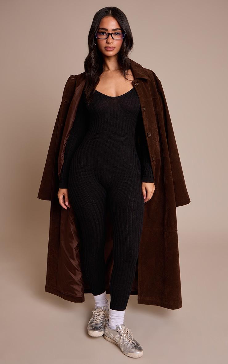 Pretty Little Thing Petite Black Long Sleeve Knitted Jumpsuit