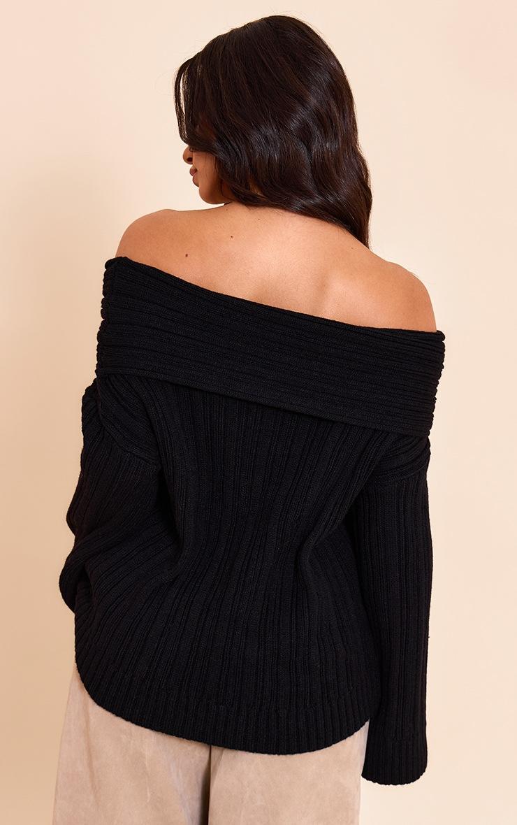 Pretty Little Thing Petite Black Off The Shoulder Knit Sweater