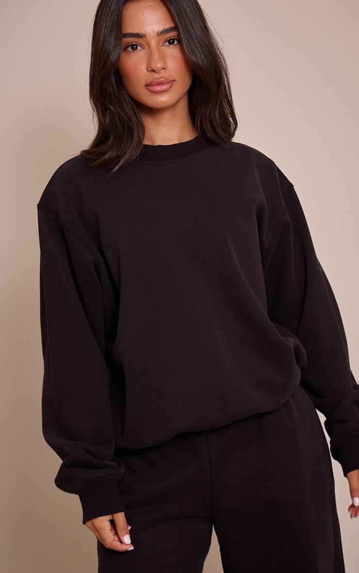 Pretty Little Thing Petite Black Oversized Crew Sweatshirt