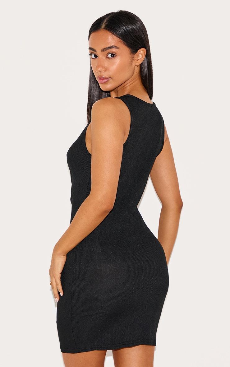 Pretty Little Thing Petite Black Ribbed Ruched Racer Bodycon Dress