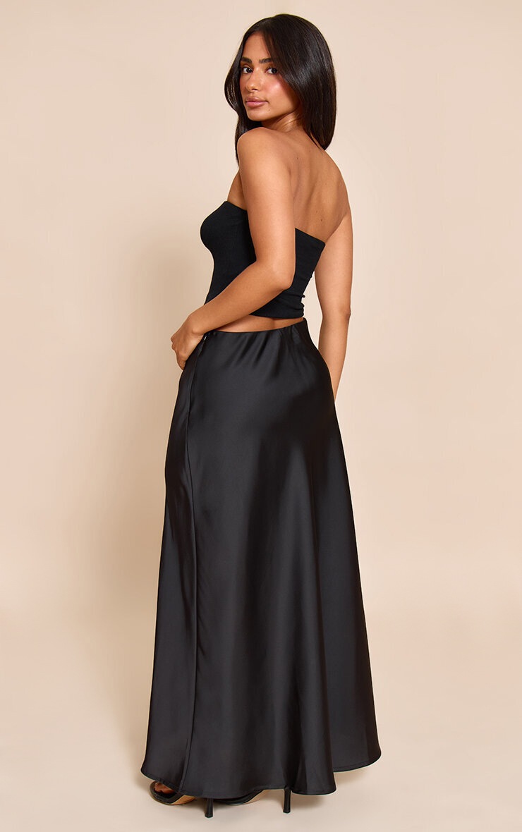 Pretty Little Thing Petite Black Satin Flowy Maxi Skirt